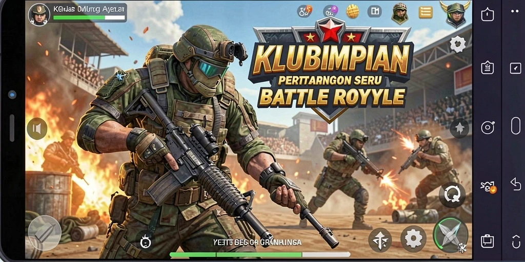 Tampilan gameplay seru di KLUBIMPIAN dengan aksi pertempuran Battle Royale.